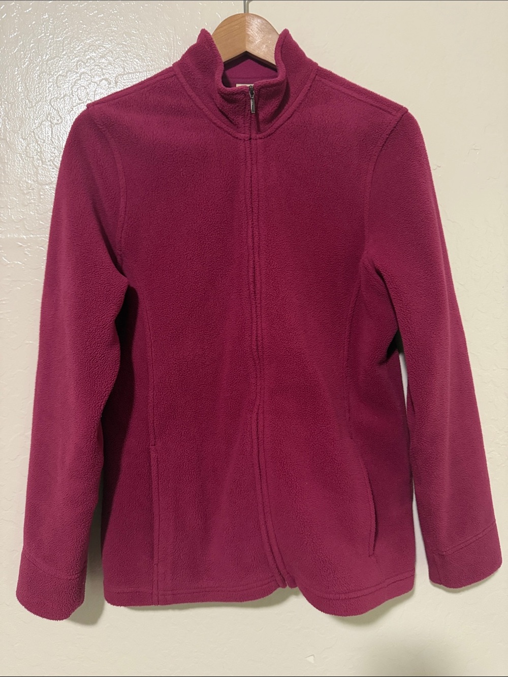 L.L. Bean Women's Full-Zip Fleece Jacket Magenta Purple Mock Neck